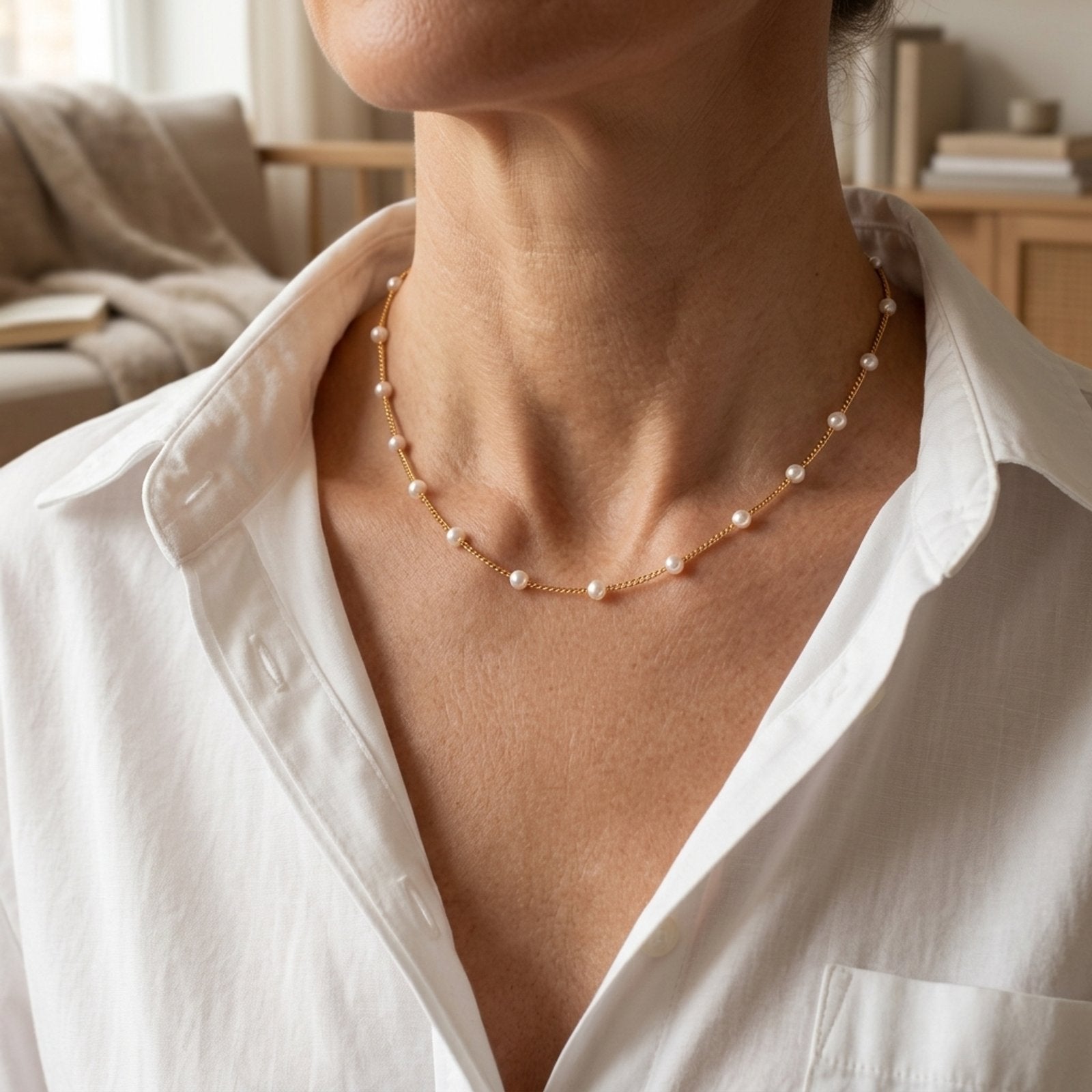 Layered Pearl Chain Necklace