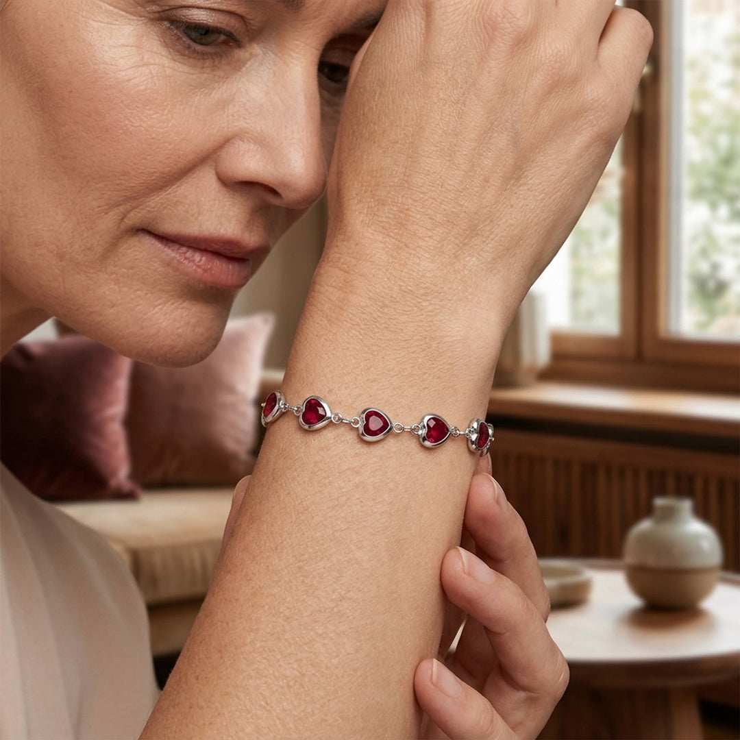 Sterling Silver Heart-Shaped Gemstone Chain Bracelet