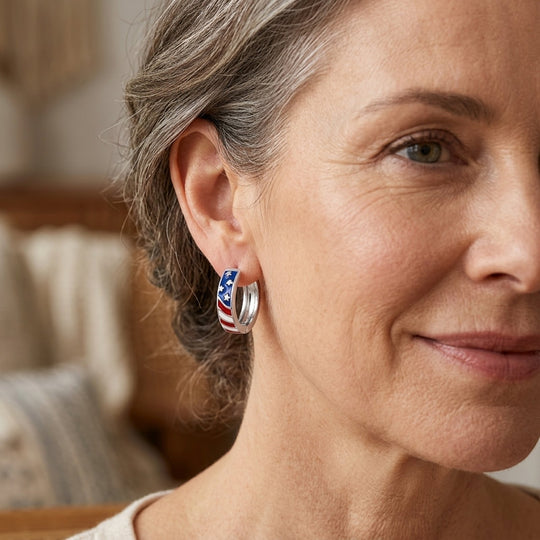 Enamel Stars Stripes Hoop Earrings