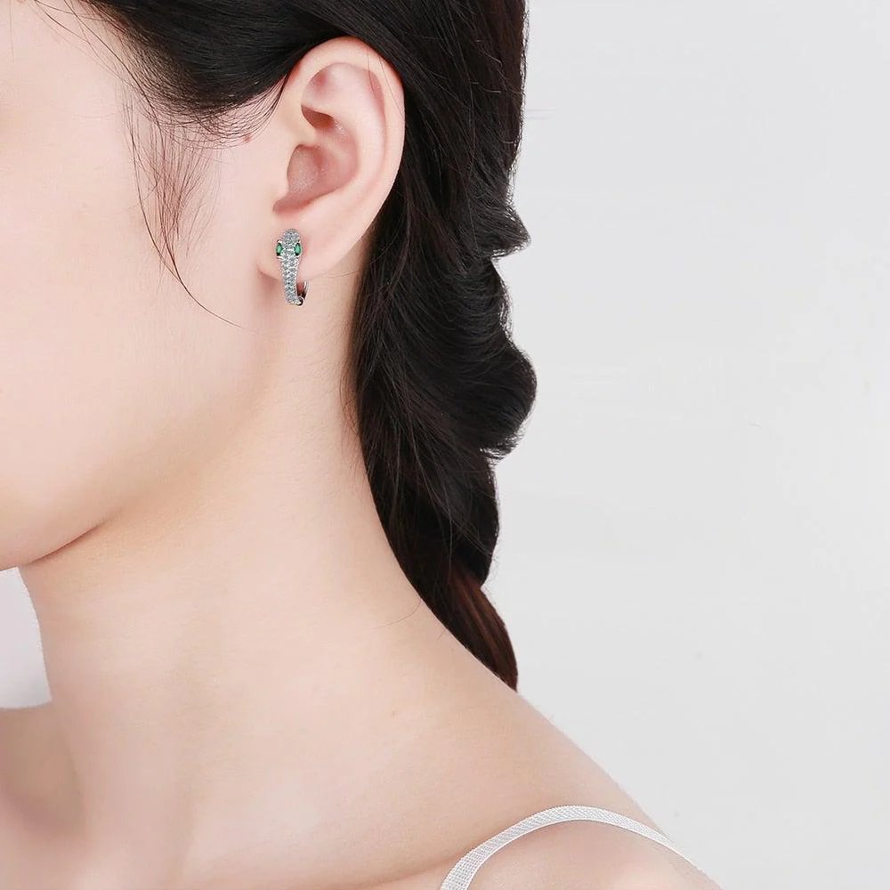 Sterling Silver Pavé Snake Hoop Earrings