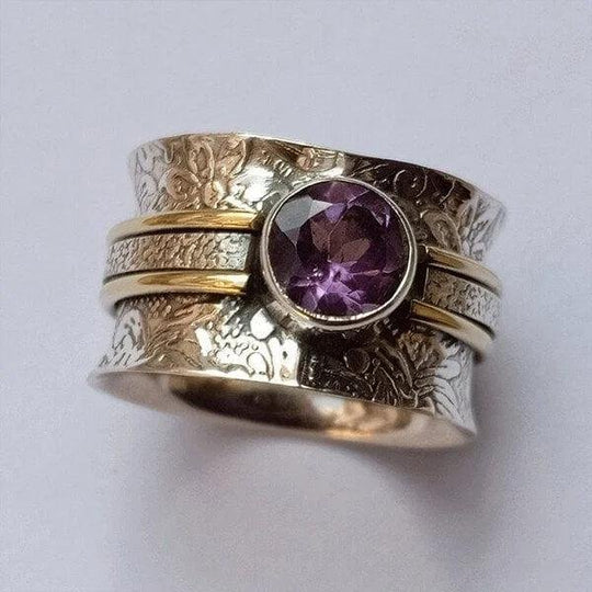Textured Sterling Silver Purple Gemstone Spinner Ring