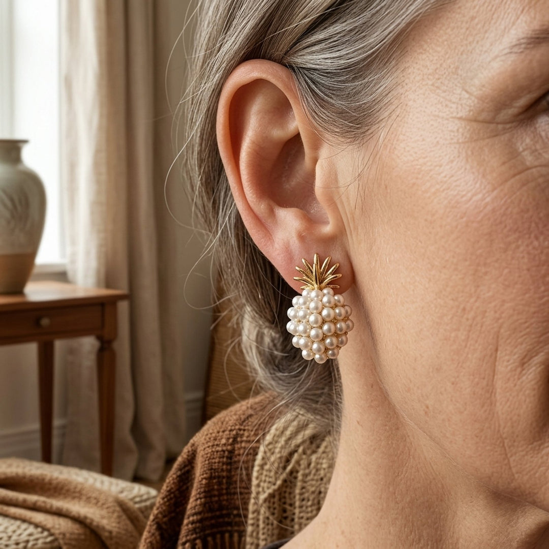 Pineapple Pearl Cluster Stud Earrings