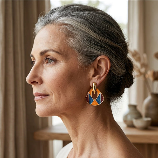 Gold-Plated Enamel Mosaic Drop Earrings