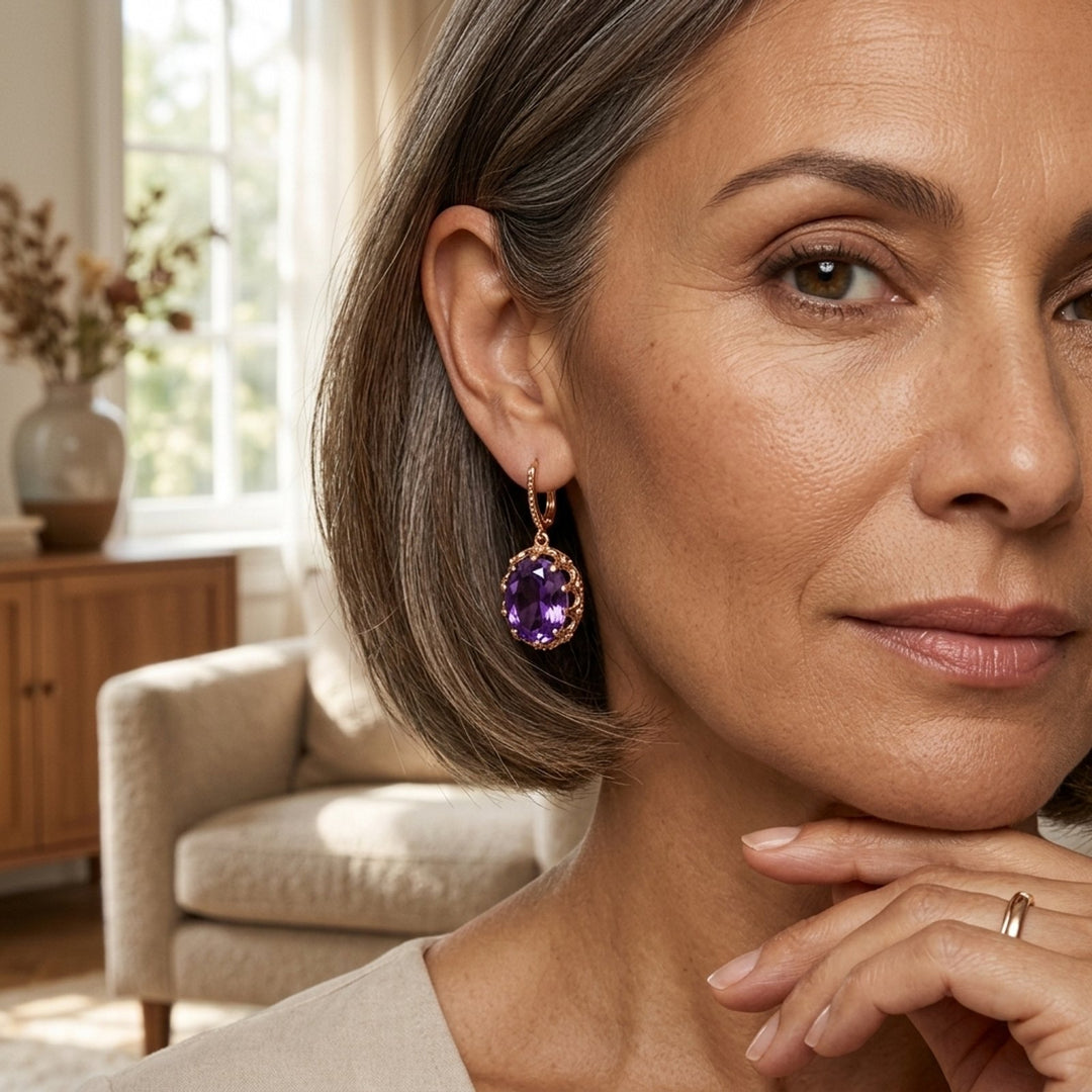 Crown-Set Amethyst Stud Earrings