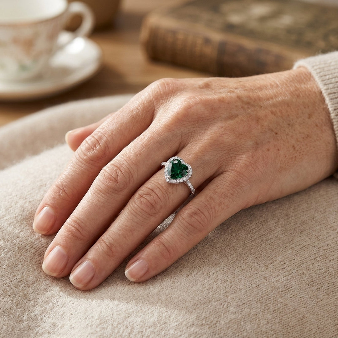 Sterling Silver Heart-Cut Halo Ring