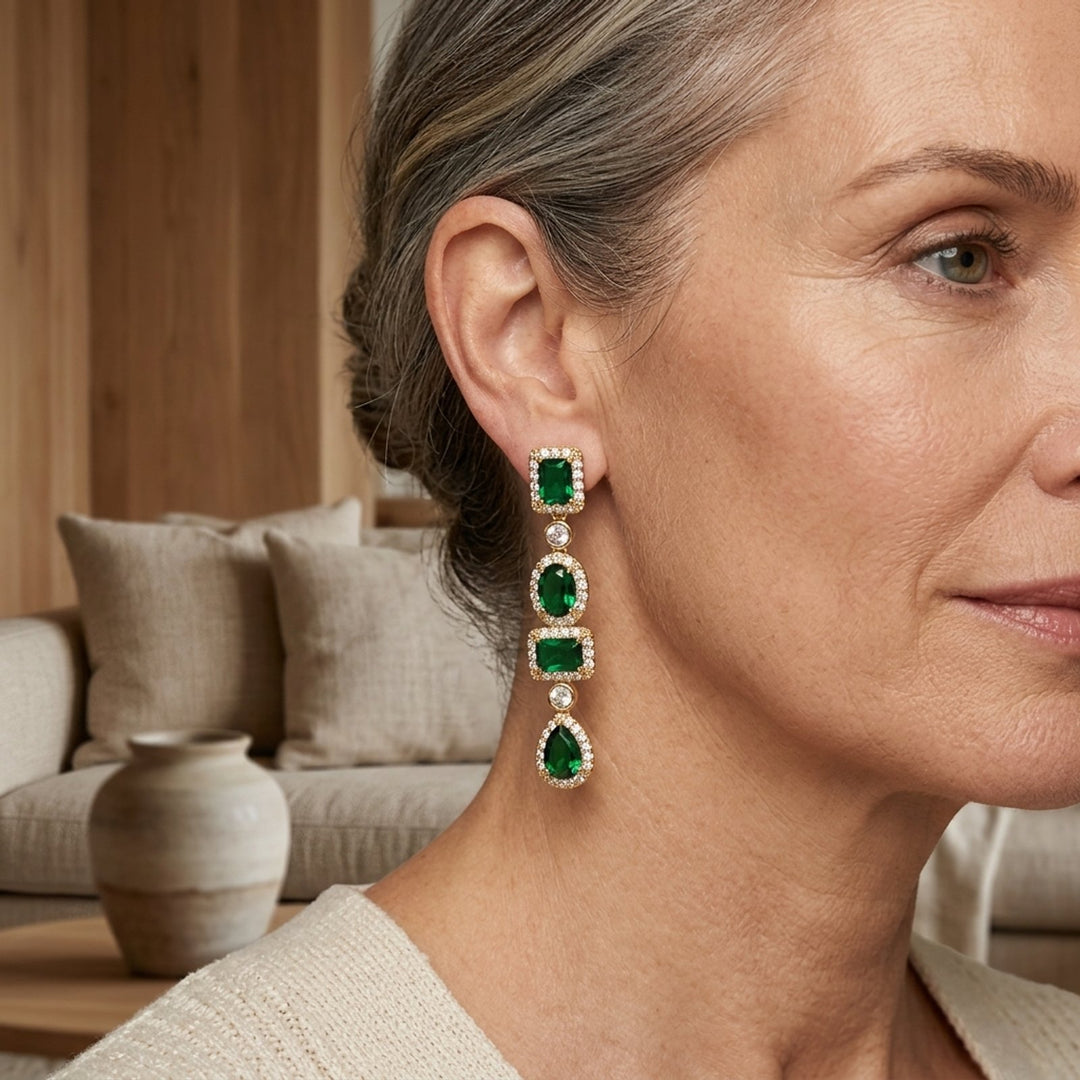 18K Gold-Plated Multi-Stone Drop Earrings