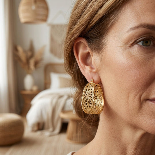 Filigree Hoop Earrings with Milgrain Detailing