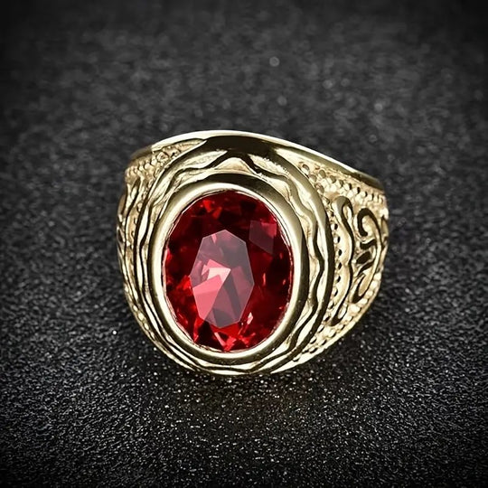 Engraved Gold Plated Gemstone Ring