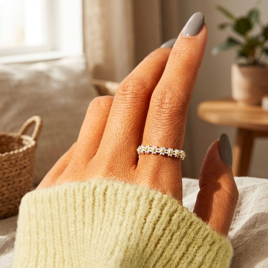 Silver Daisy Floral Band Ring