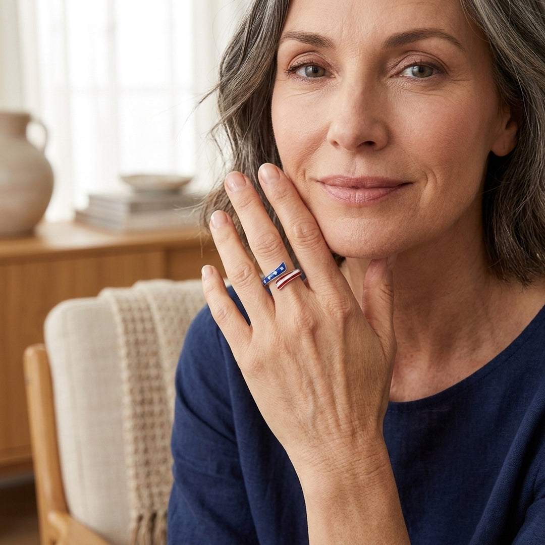 Patriotic Star Striped Wrap Ring