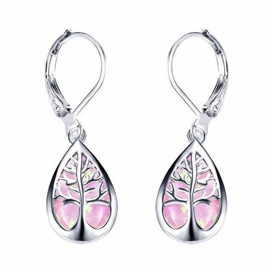 Teardrop Opal Tree-of-Life Sterling Silver Drop Earrings