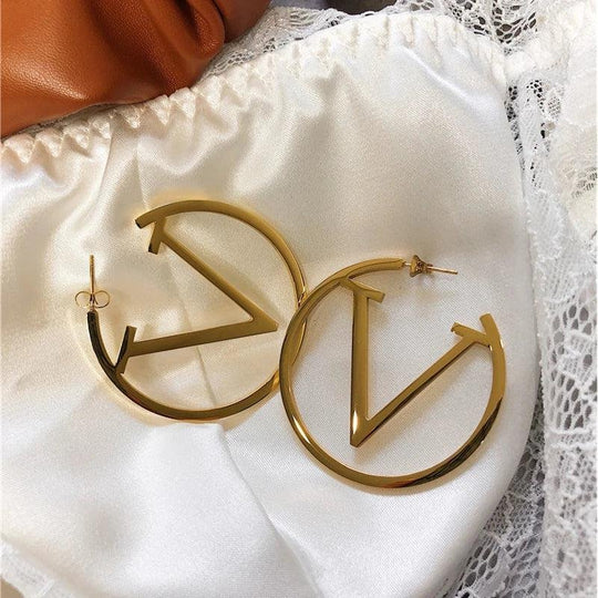 Polished Letter V Hoop Earrings