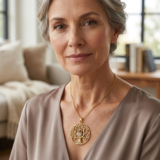 Gold-Plated Tree of Life Owl Pendant