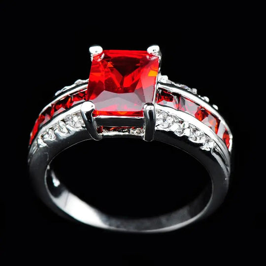Sterling Silver Emerald-Cut Garnet Ring
