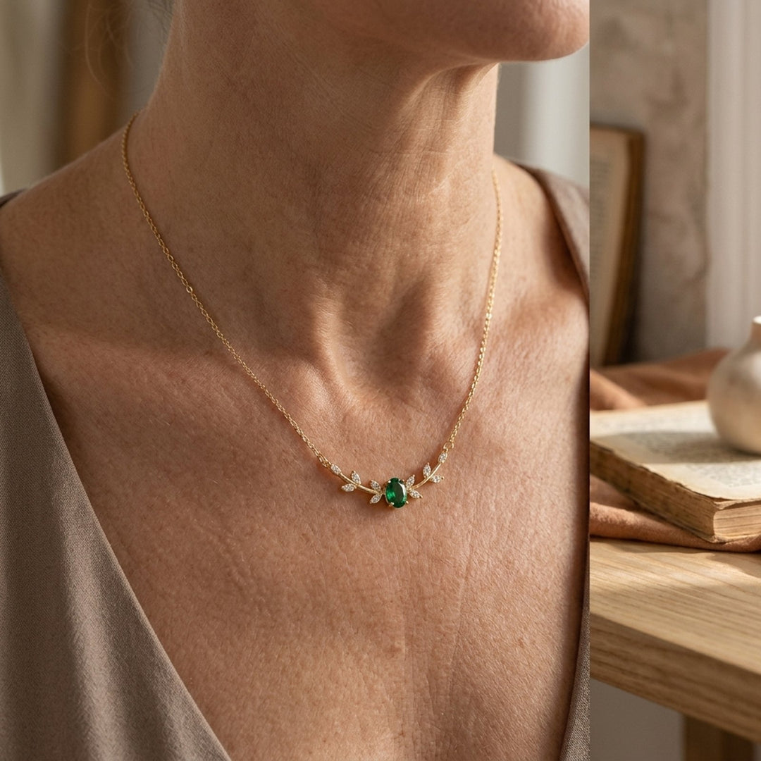 Delicate Chain Emerald Pendant Necklace