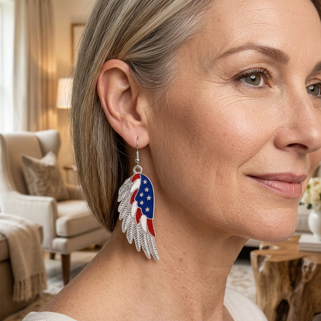 Silver-Tone Patriotic Wing Drop Earrings