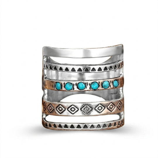 Turquoise Stacked Bands Statement Ring
