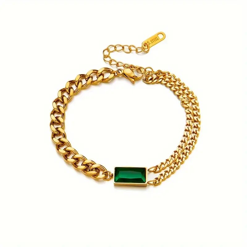 Cuban Link Emerald Accent Bracelet