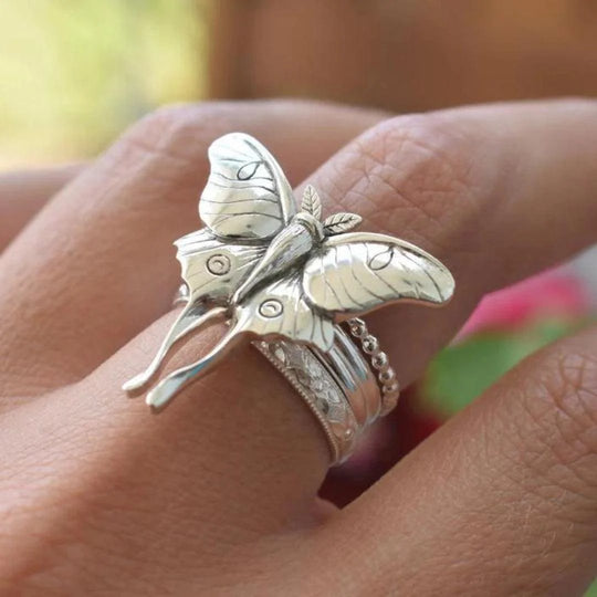 Detailed Sterling Silver Butterfly Ring