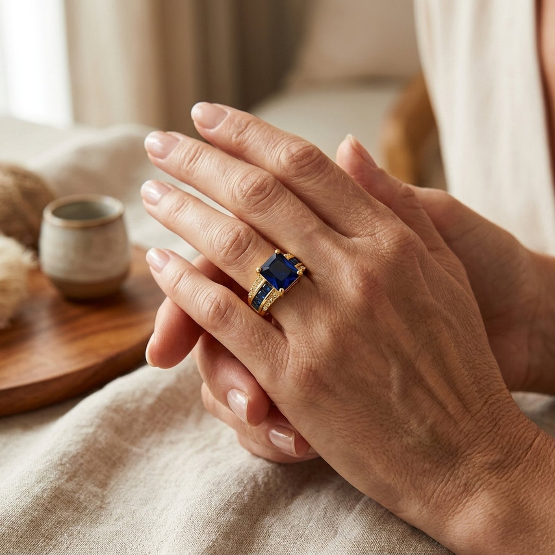 Square-Cut Sapphire Gold Statement Ring