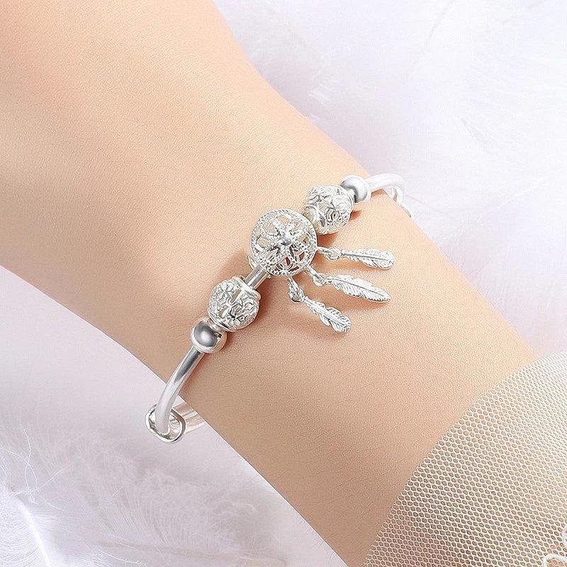925 Sterling Silver Dreamcatcher Charm Adjustable Bracelet