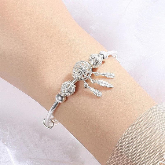 925 Sterling Silver Dreamcatcher Charm Adjustable Bracelet