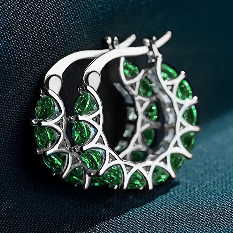 Lattice Emerald Hoop Earrings