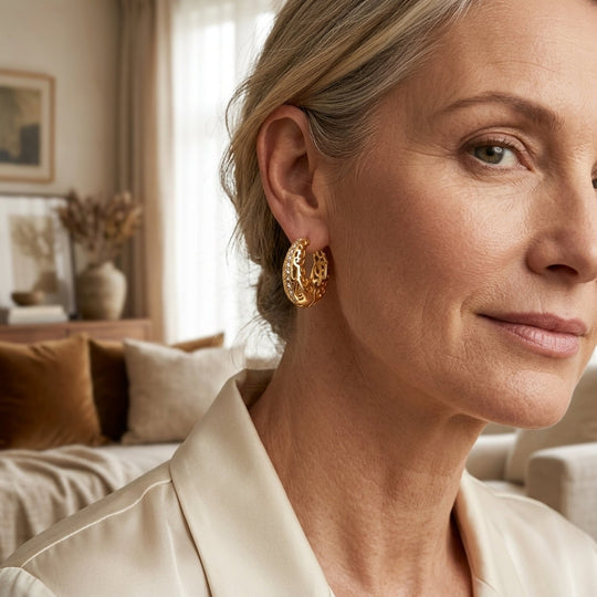 Embellished Gold-Plated Filigree Hoop Earrings