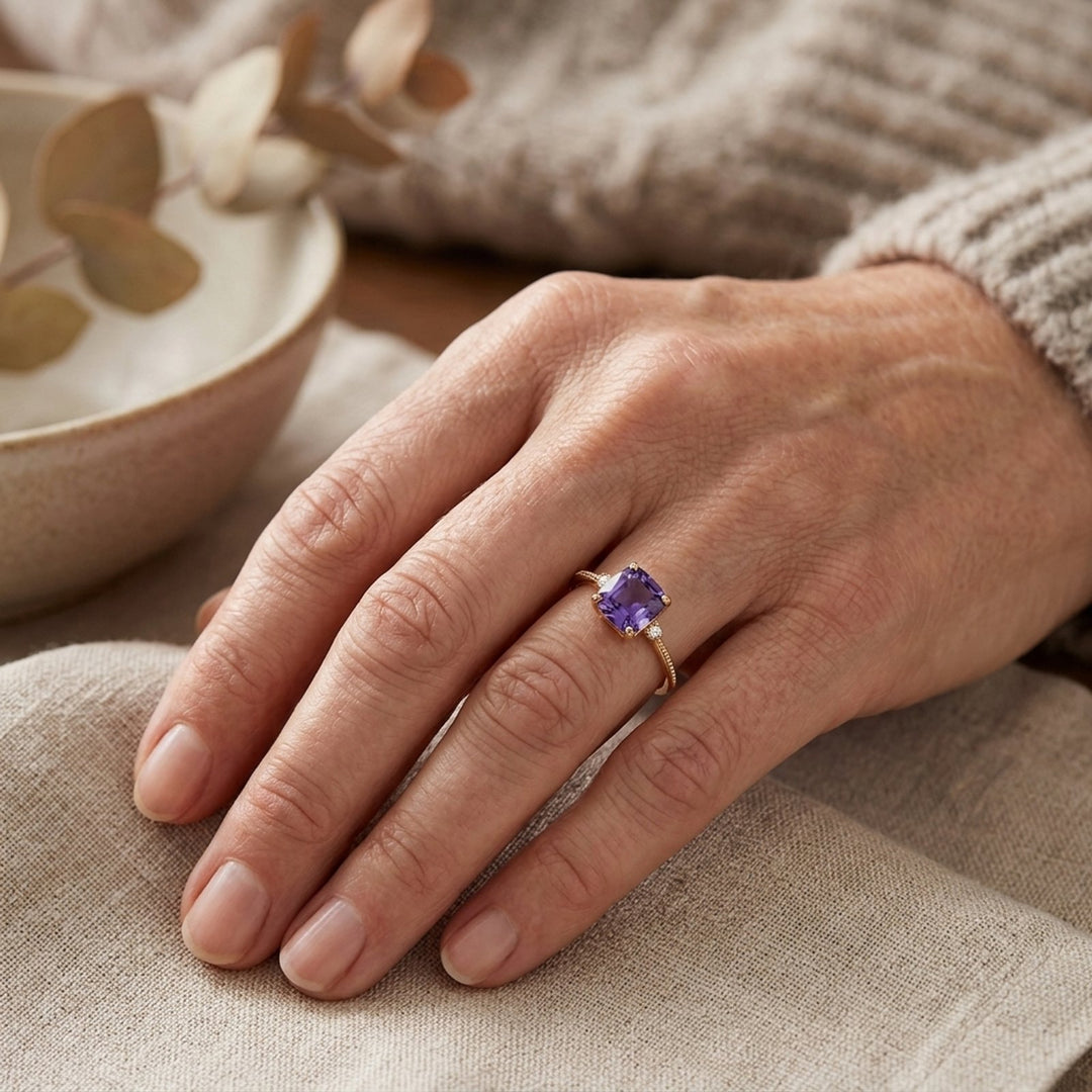 18K Gold Prong-Set Amethyst Ring