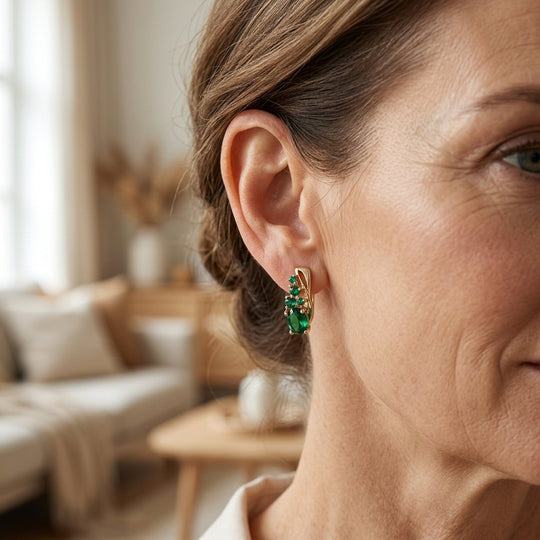 Gold-Plated Emerald Cluster Hoop Earrings