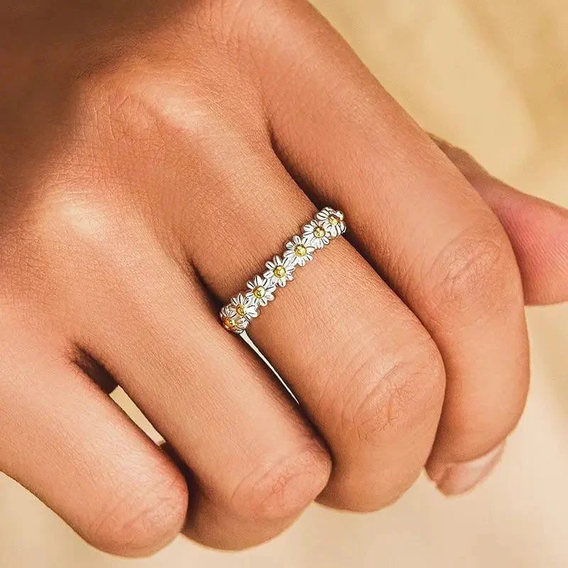 Adjustable Sterling Silver Daisy Eternity Band