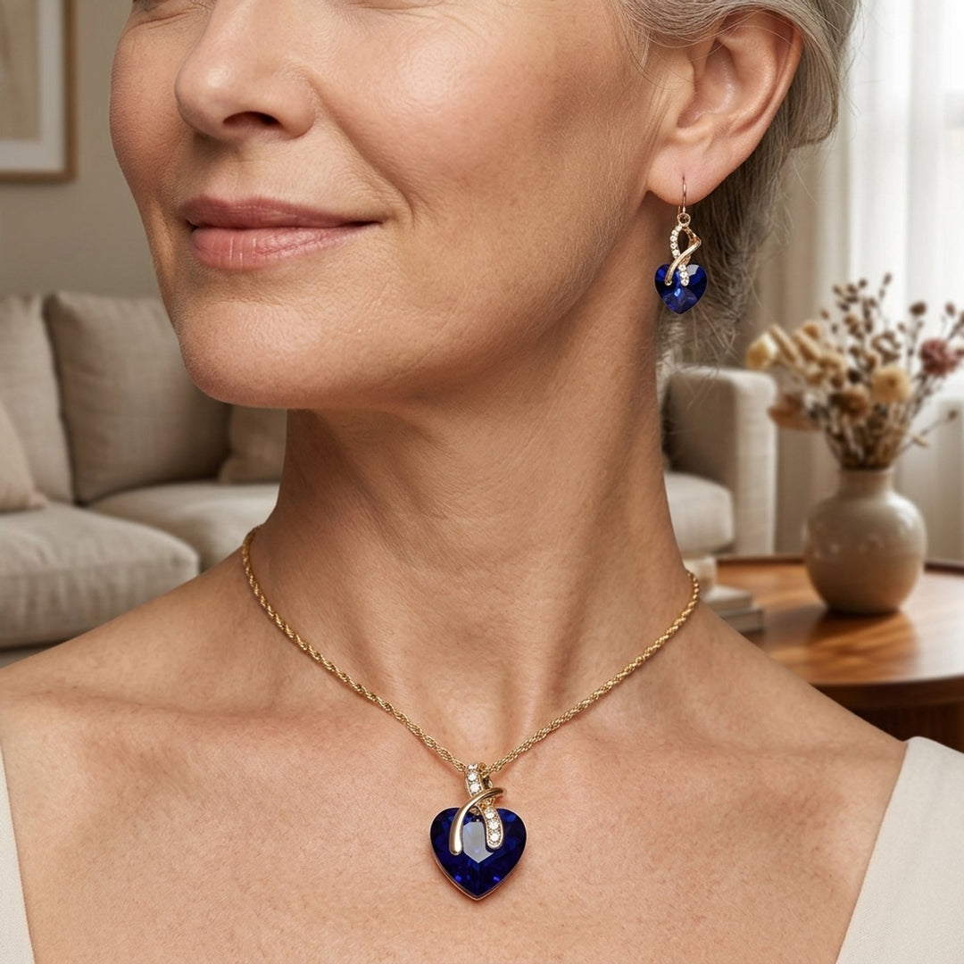 Gold-Plated Heart Pendant &amp; Drop Earring Set