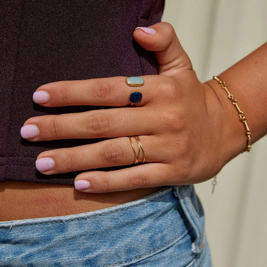 Dual Stone Gold-Plated Open Ring