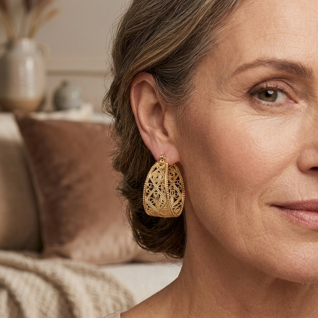 Filigree Hoop Earrings with Milgrain Detailing