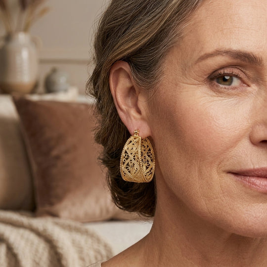 Filigree Hoop Earrings with Milgrain Detailing