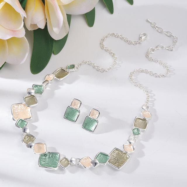 Sterling Silver Geometric Square Chain Jewelry Set