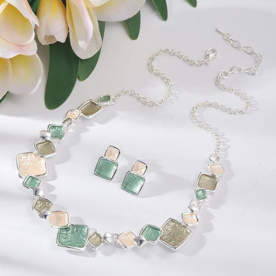 Sterling Silver Geometric Square Chain Jewelry Set