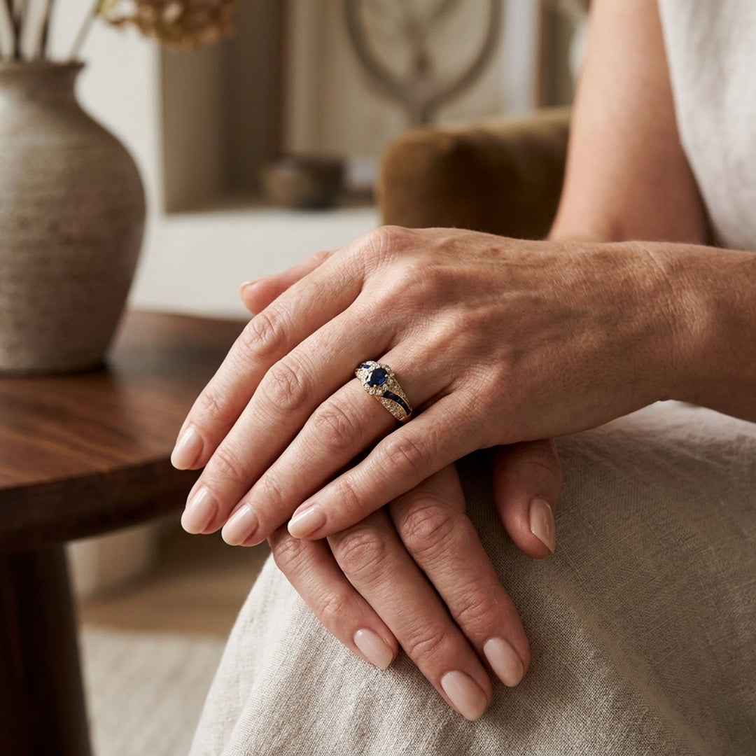 Sapphire Diamond-Accented Gold Band