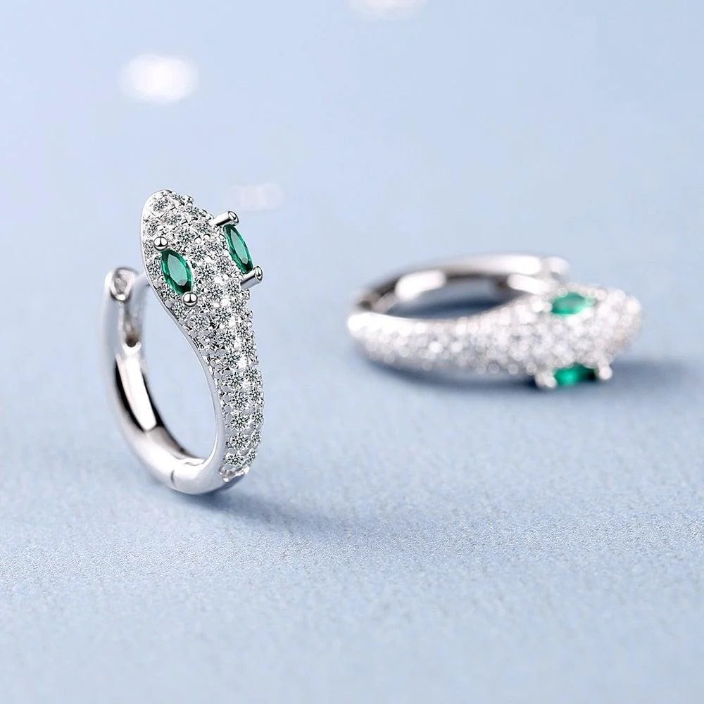 Sterling Silver Pavé Snake Hoop Earrings