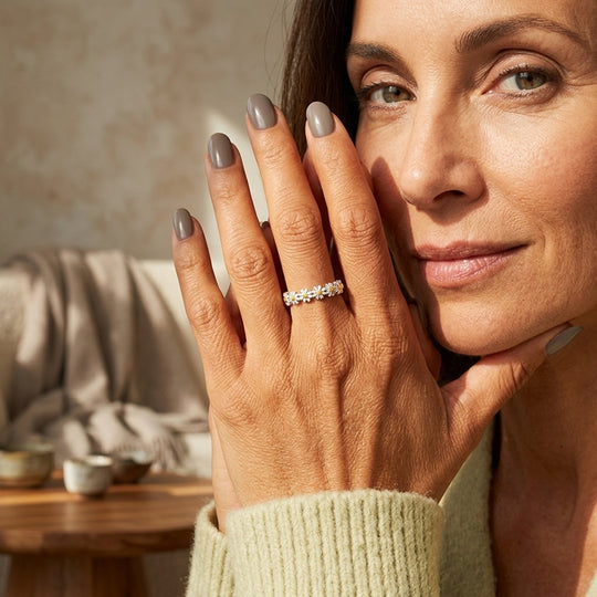 Silver Daisy Floral Band Ring