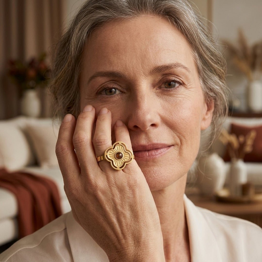 Adjustable Floral Center Stone Ring