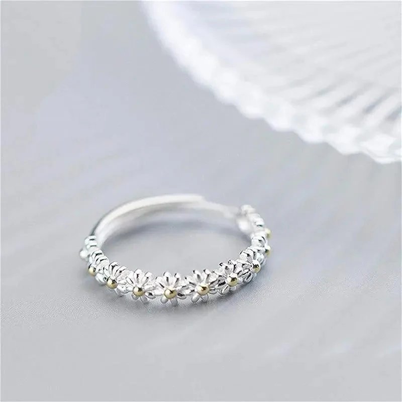 Adjustable Sterling Silver Enamel Daisy Ring