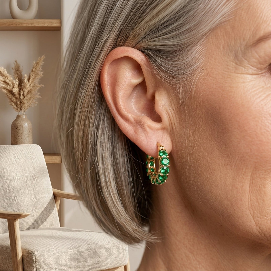 Lattice Emerald Hoop Earrings