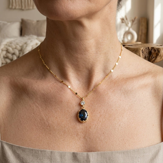 Gold-Plated Oval Pendant Necklace