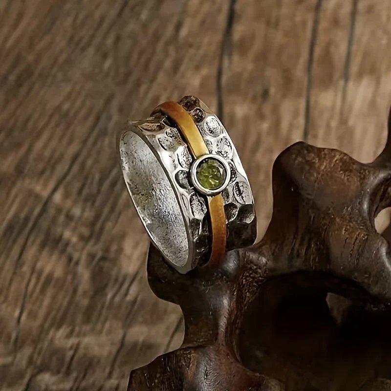 Bezel-Set Peridot Two-Tone Sterling Silver Ring