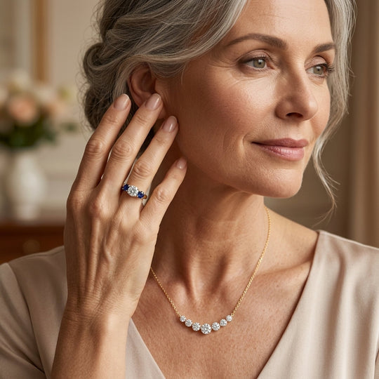 Three-Stone Sapphire Ring &amp; Diamond Curved Necklace Set