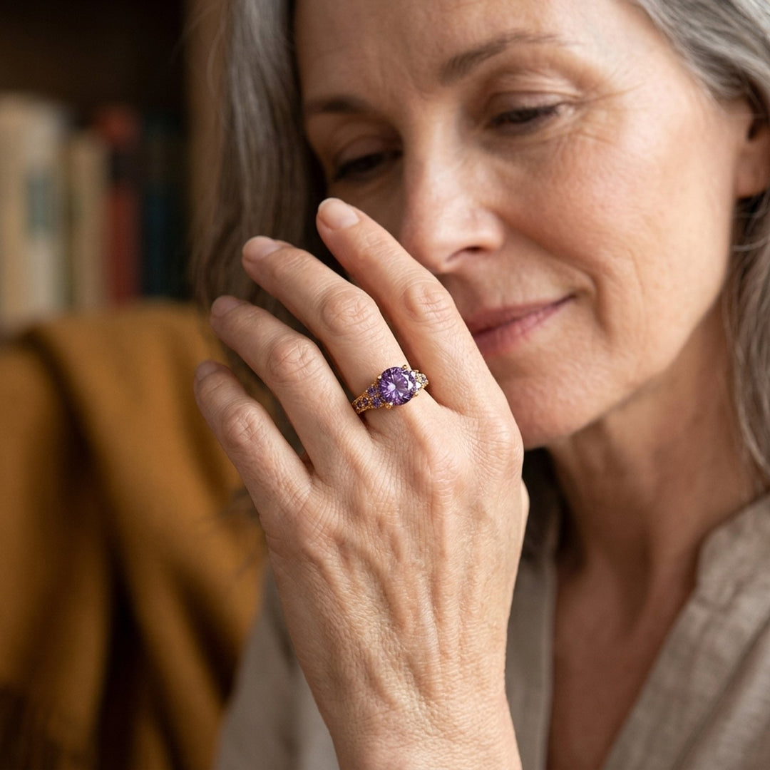 Gold Prong-Set Amethyst Cluster Ring
