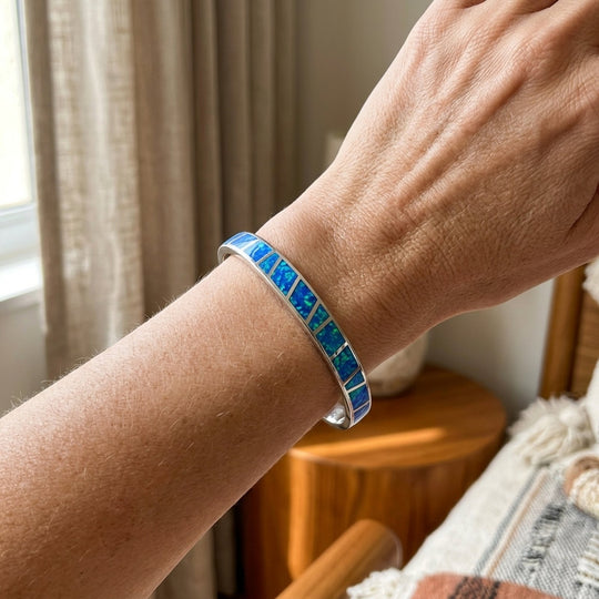 Inlaid Opal Sterling Silver Cuff Bracelet