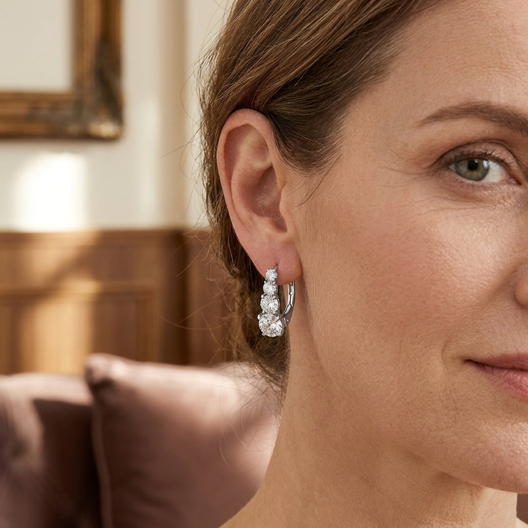 Lever-Back Four-Stone Sterling Silver Earrings