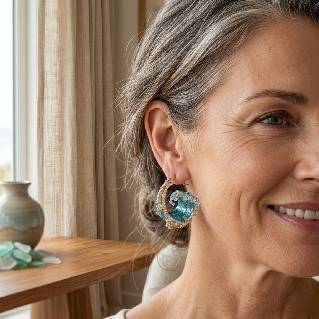 Wave-Inspired Embellished Hoop Earrings